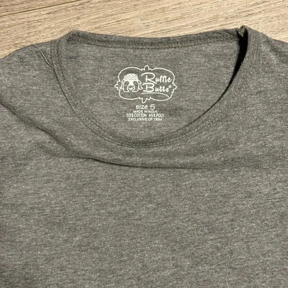 Ruffle Butts Girls Gray Long Sleeve Top Size 5 Ruffle Cuff Tee Shirt